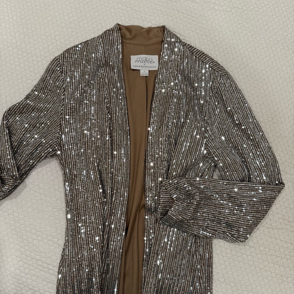 Anthropologie Mare Mare Sequin Duster in Taupe Size Small - Picture 4 of 7